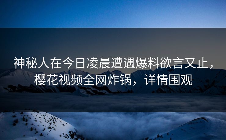 神秘人在今日凌晨遭遇爆料欲言又止,樱花视频全网炸锅,详情围观 神秘人在今日凌晨遭遇爆料欲言又止,樱花视频全网炸锅,详情围观